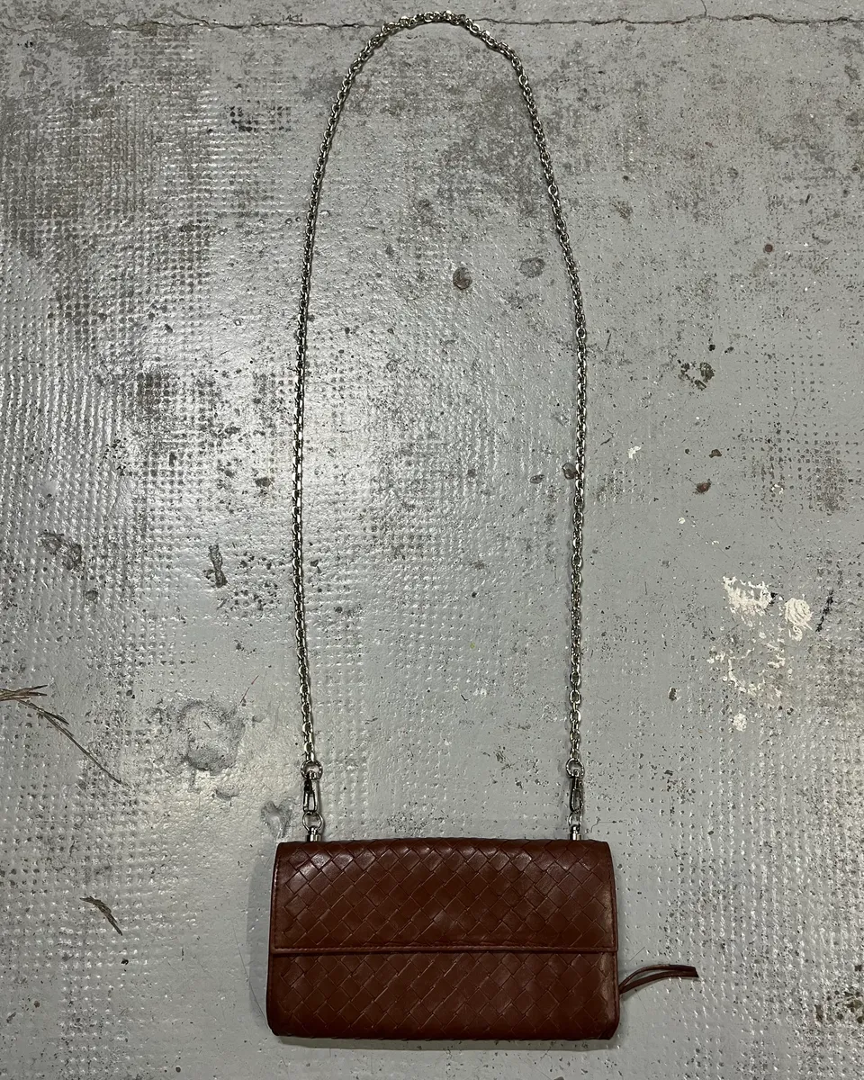 Bottega Veneta Brown Leather Intrecciato Wallet Bag