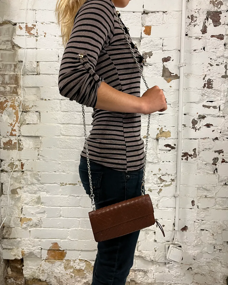 Bottega Veneta Brown Leather Intrecciato Wallet Bag - Image 2
