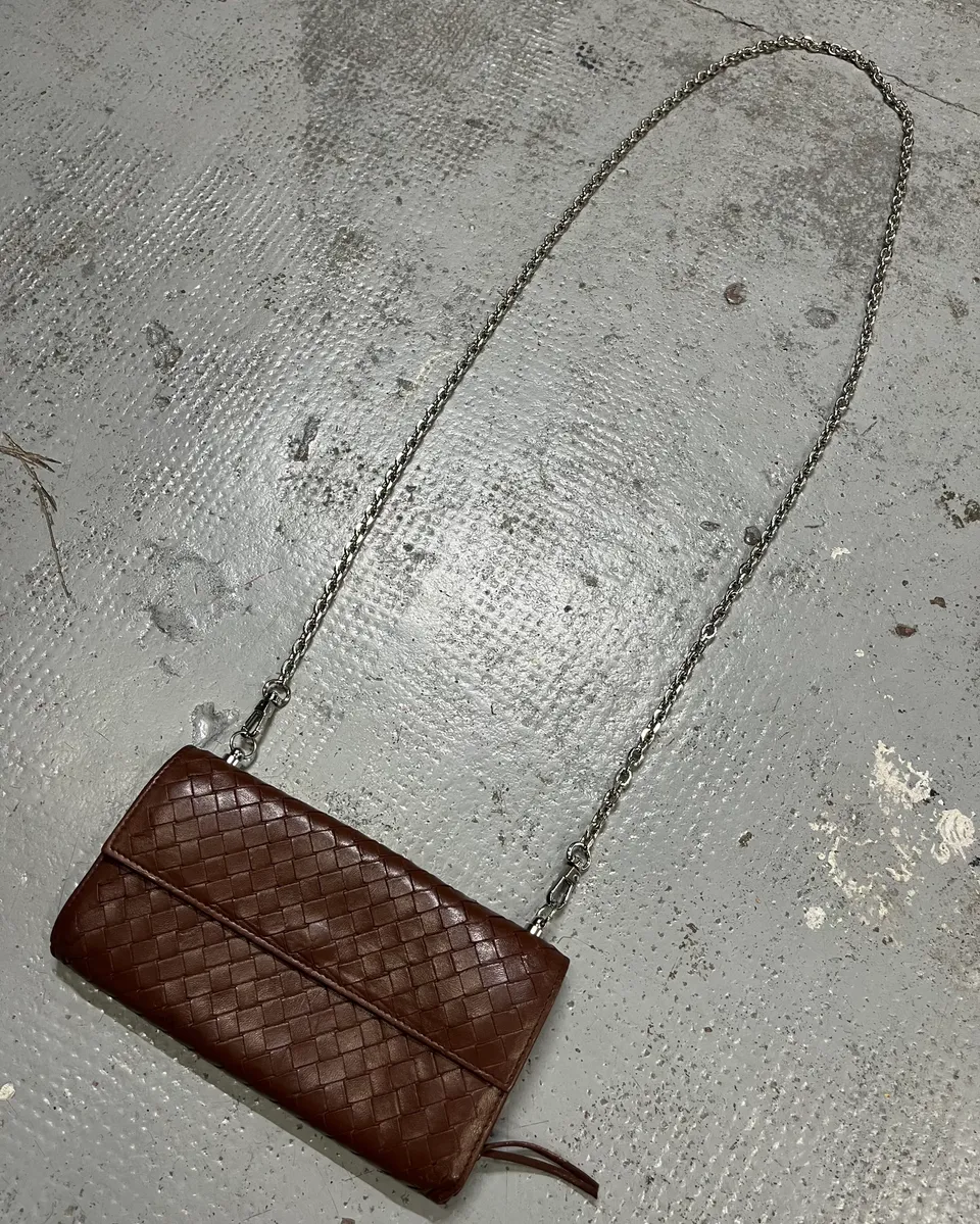 Bottega Veneta Brown Leather Intrecciato Wallet Bag - Image 3