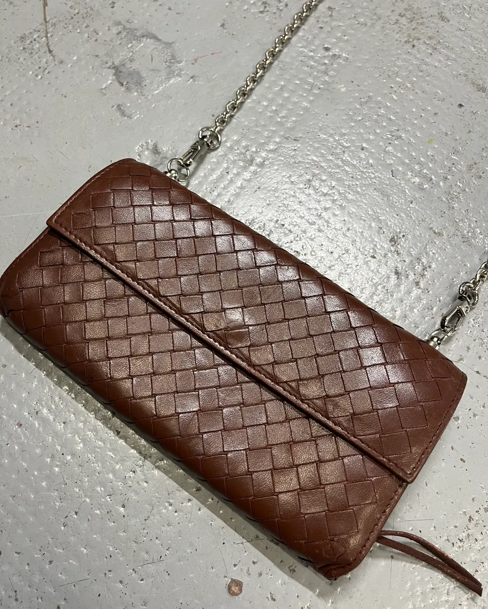 Bottega Veneta Brown Leather Intrecciato Wallet Bag - Image 4