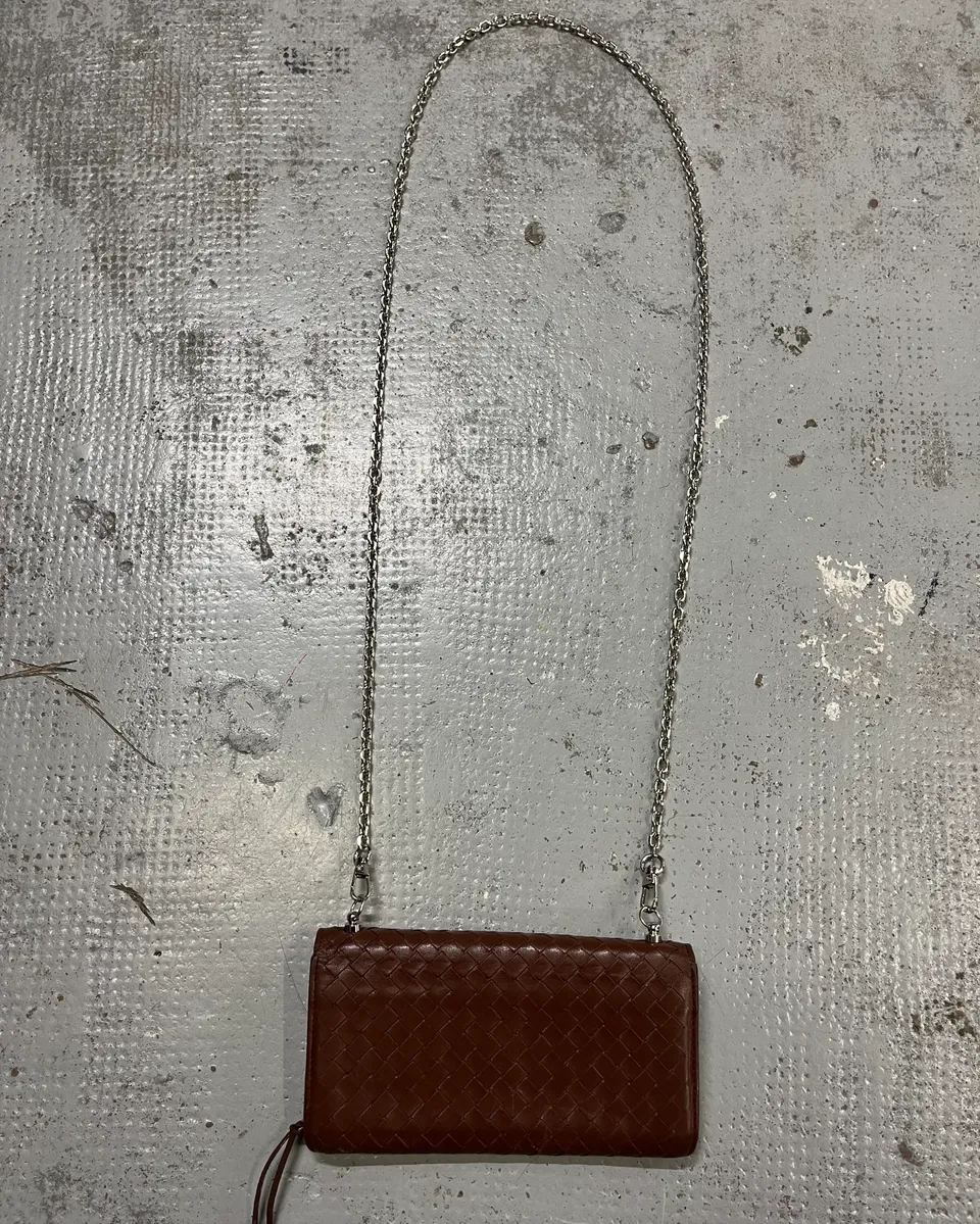 Bottega Veneta Brown Leather Intrecciato Wallet Bag - Image 7