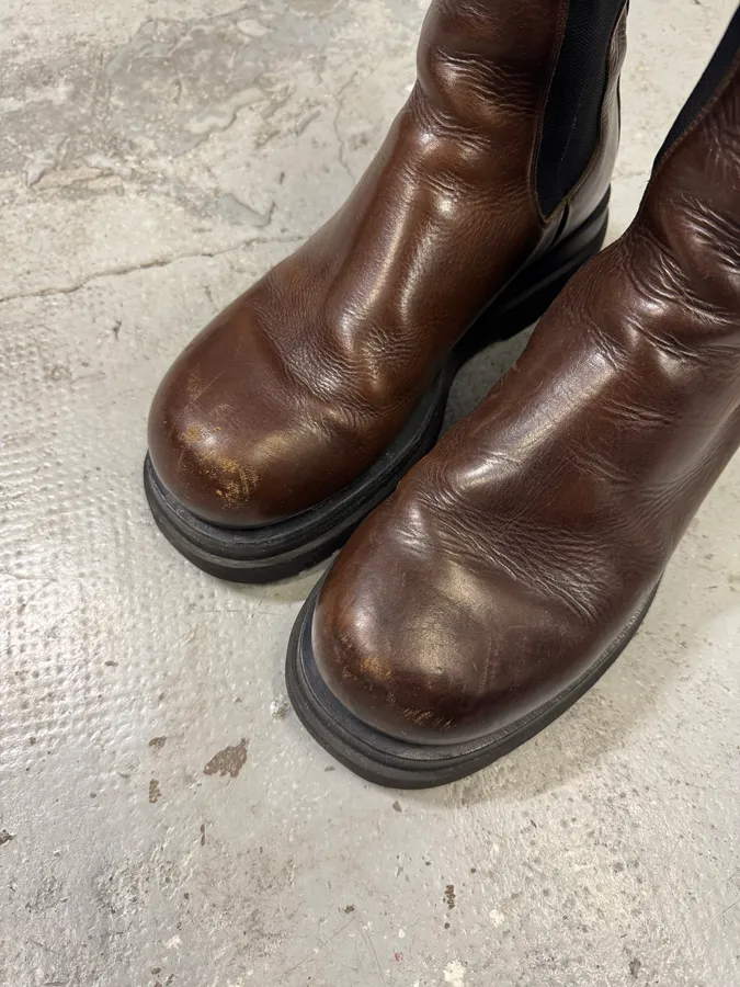 Bottega Veneta Brown Leather Lug Boots - Image 5