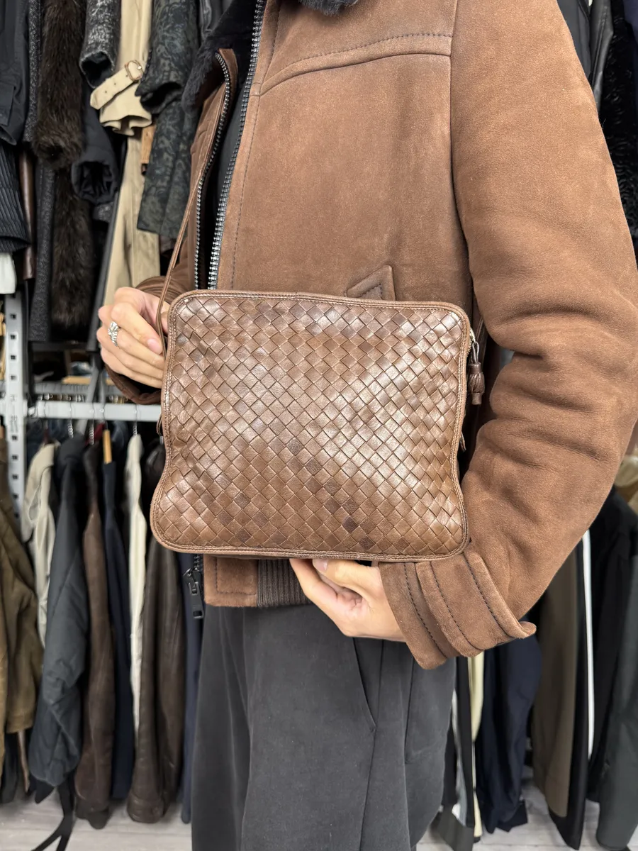 Bottega Veneta Brown Woven Leather Shoulder Bag - Image 3