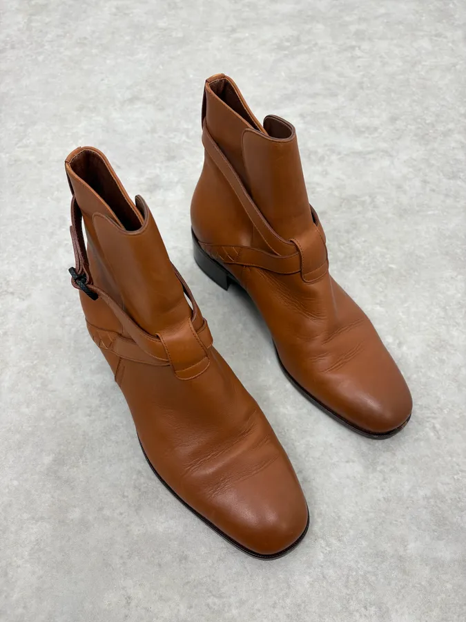 Bottega Veneta Camel Brown Leather Ankle Boots - Image 4