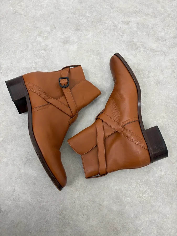 Bottega Veneta Camel Brown Leather Ankle Boots - Image 6