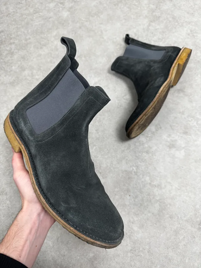 Bottega Veneta Clear Faded Black Suede Chelsea Boots