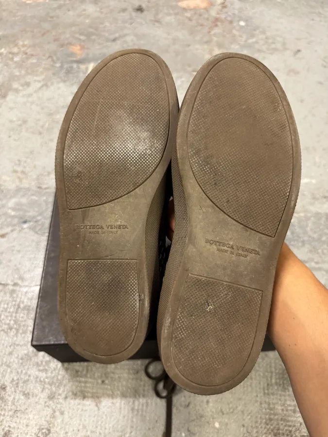 Bottega Veneta Intrecciato Woven Shiny Brown Leather High Top Sneakers - Image 6