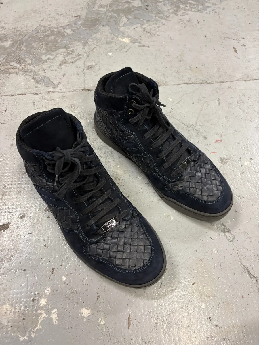 Bottega Veneta Navy Woven Leather Sneakers - Image 2