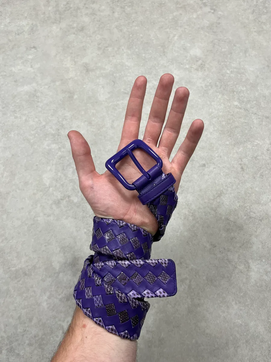 Bottega Veneta Purple Woven Python Leather Belt - Image 2