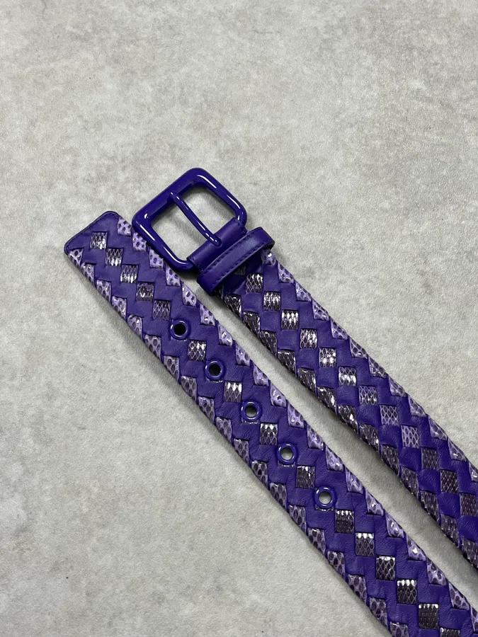 Bottega Veneta Purple Woven Python Leather Belt - Image 3