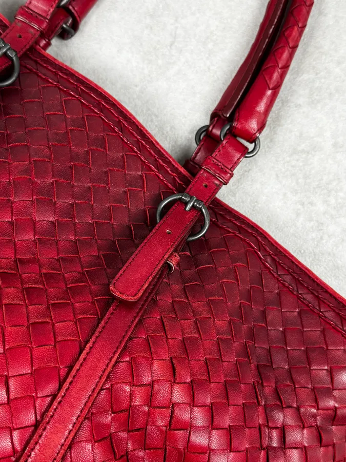 Bottega Veneta Red Intrecciato Leather Handle Bag - Image 10
