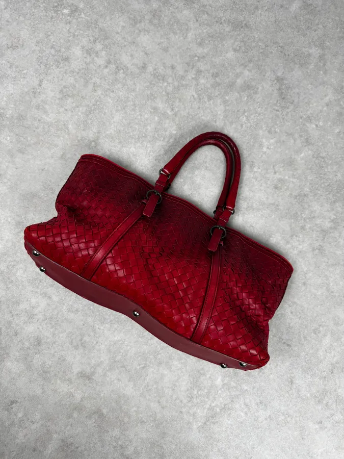 Bottega Veneta Red Intrecciato Leather Handle Bag - Image 7
