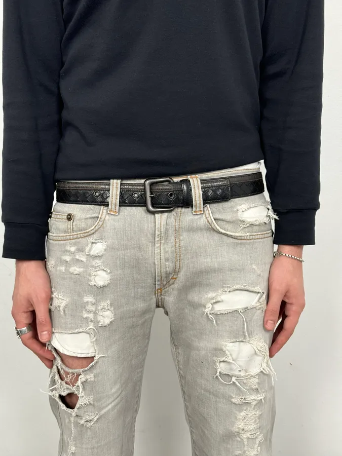 Bottega Veneta Woven Black Leather Belt - Image 2