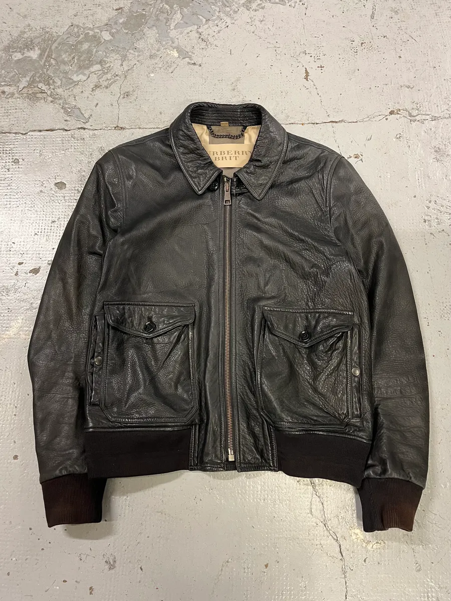 Burberry Black Cargo Pocket Black Premium Leather Jacket