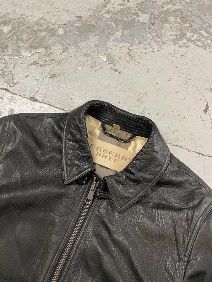 Burberry Black Cargo Pocket Black Premium Leather Jacket - Image 5