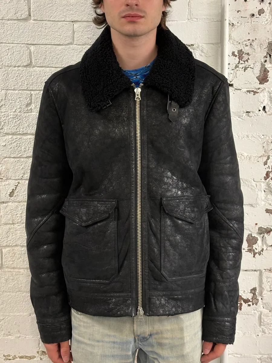 Burberry Black Shearling Pure Leather Jacket - Image 2
