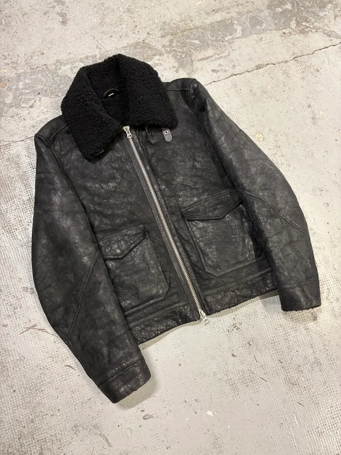 Burberry Black Shearling Pure Leather Jacket - Image 4