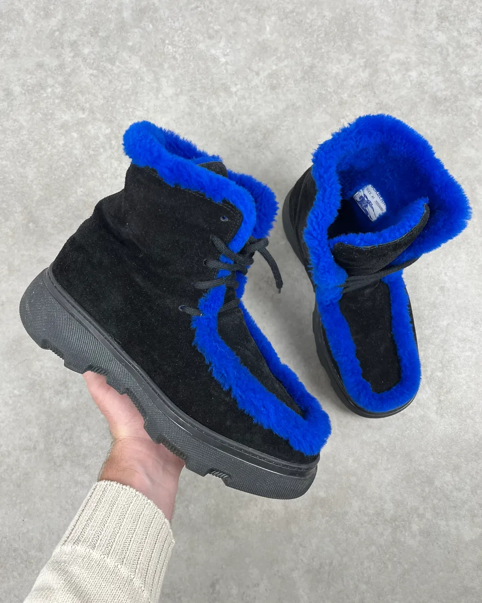 Burberry Black Suede Shearling Creeper Boots