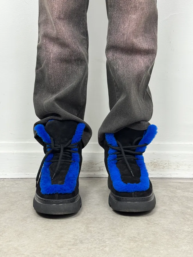 Burberry Black Suede Shearling Creeper Boots - Image 2