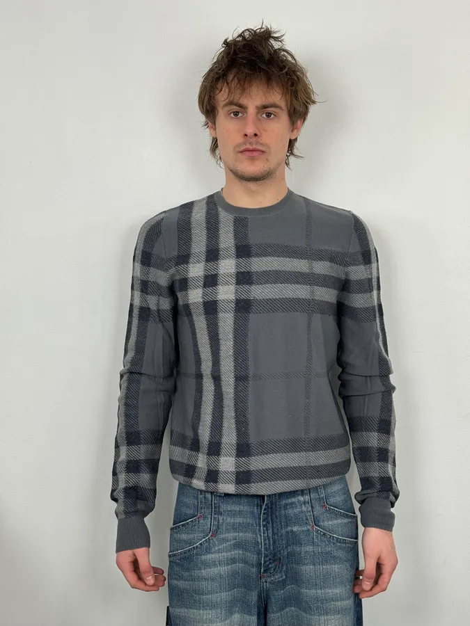 Burberry Grey Signature Tartan Sweater - Image 2