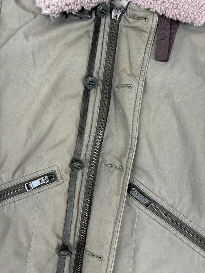 Burberry Khaki Olive Cargo Shearling Collar Bomber Jacket - Image 11