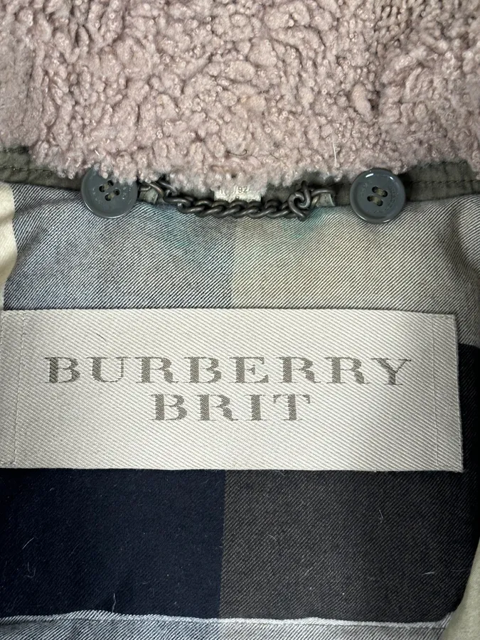 Burberry Khaki Olive Cargo Shearling Collar Bomber Jacket - Image 12