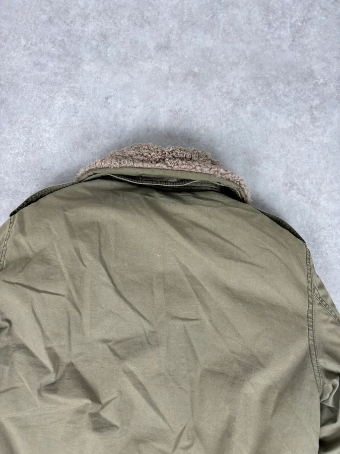 Burberry Khaki Olive Cargo Shearling Collar Bomber Jacket - Image 8