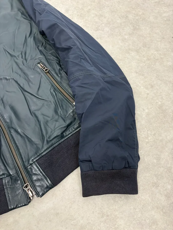 Burberry Navy Hybrid Leather & Nylon Bomber Jacket - Image 8