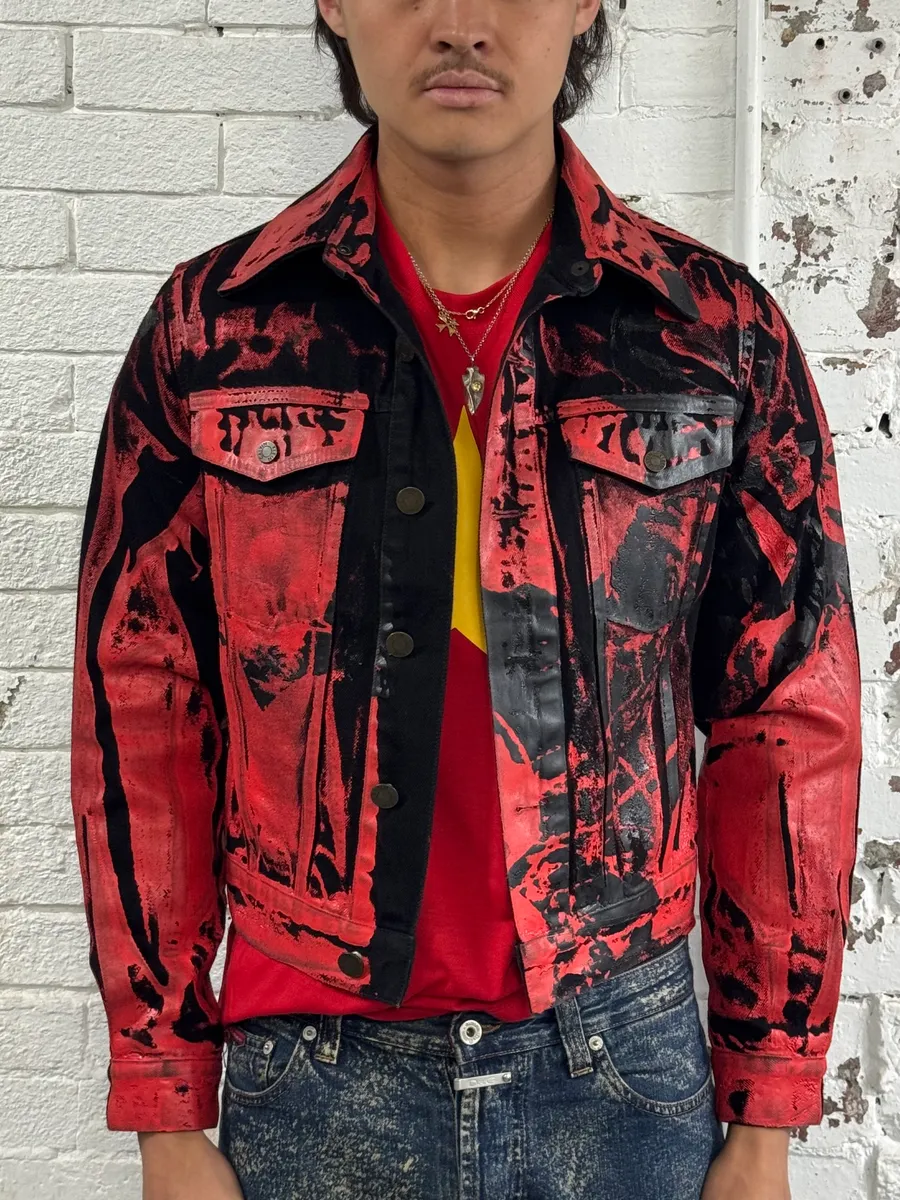 Calvin Klein x Andy Warhol Red Black Lacquered Denim Jacket - Image 2