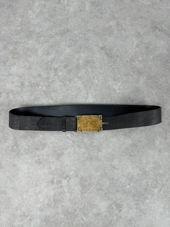 Cavalli Black Leather Golden Buckle Dirt Effect Belt - Image 3
