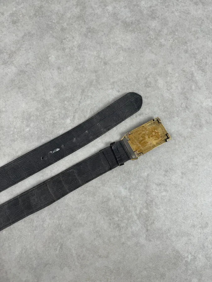 Cavalli Black Leather Golden Buckle Dirt Effect Belt - Image 4