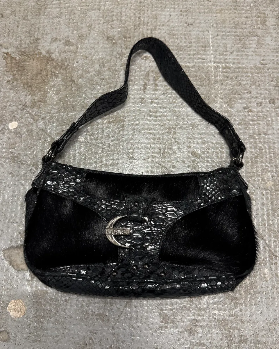 Cavalli Black Pony Hair Python Effect Bag