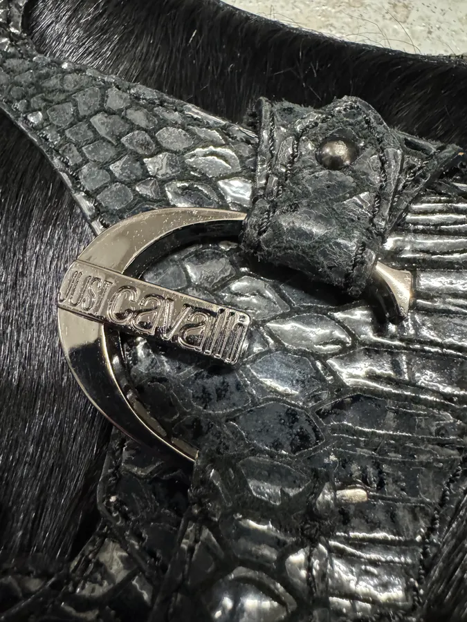 Cavalli Black Pony Hair Python Effect Bag - Image 6