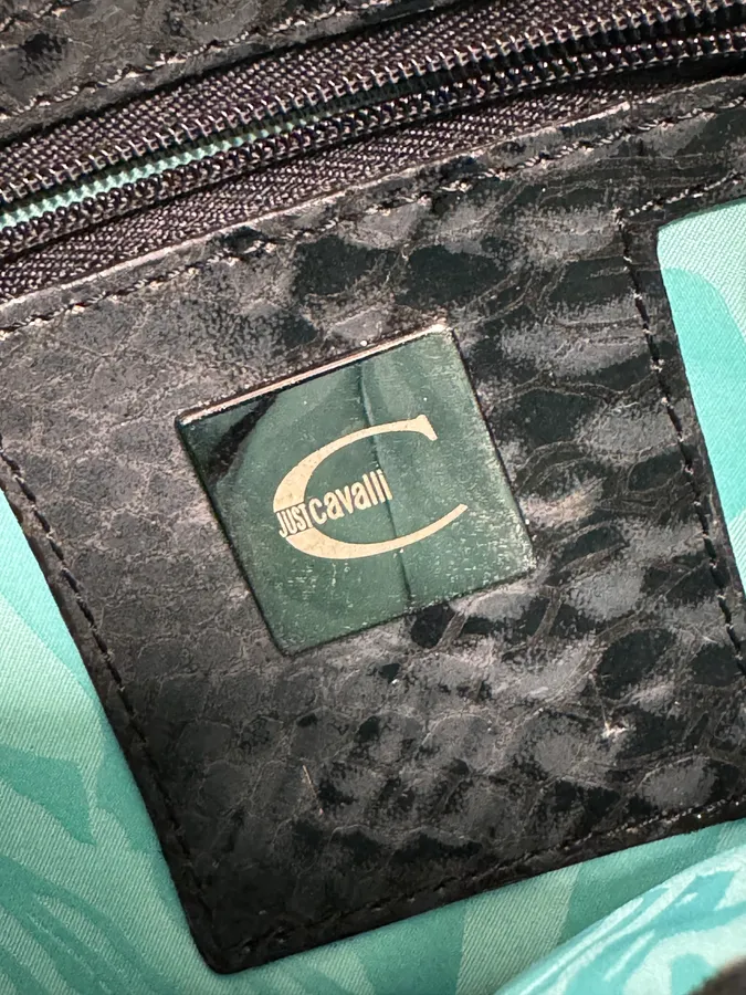 Cavalli Black Pony Hair Python Effect Bag - Image 8