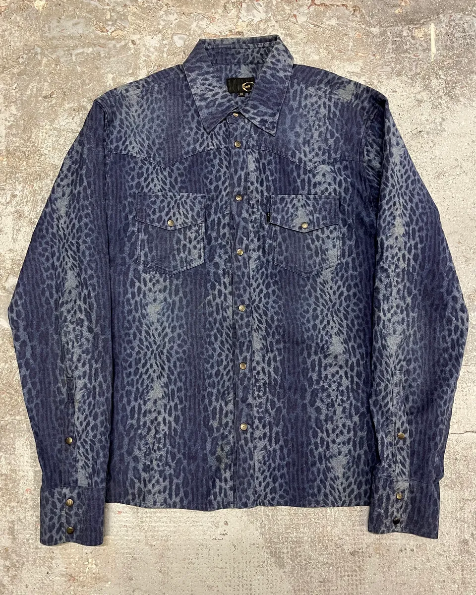 Cavalli Blue Safari Savage Leopard Shirt