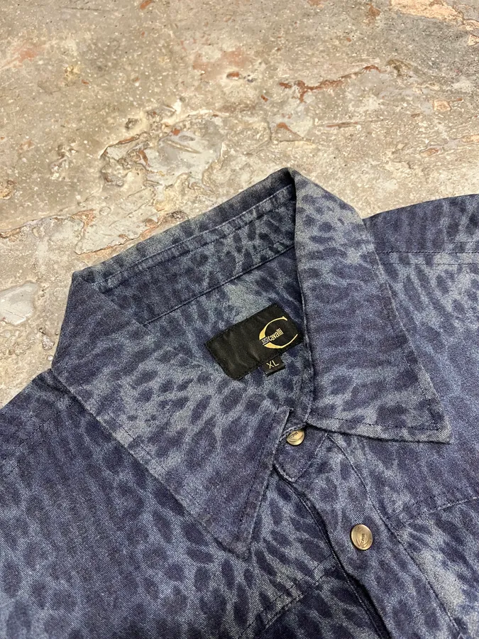 Cavalli Blue Safari Savage Leopard Shirt - Image 4