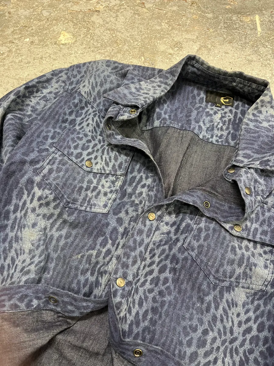 Cavalli Blue Safari Savage Leopard Shirt - Image 8