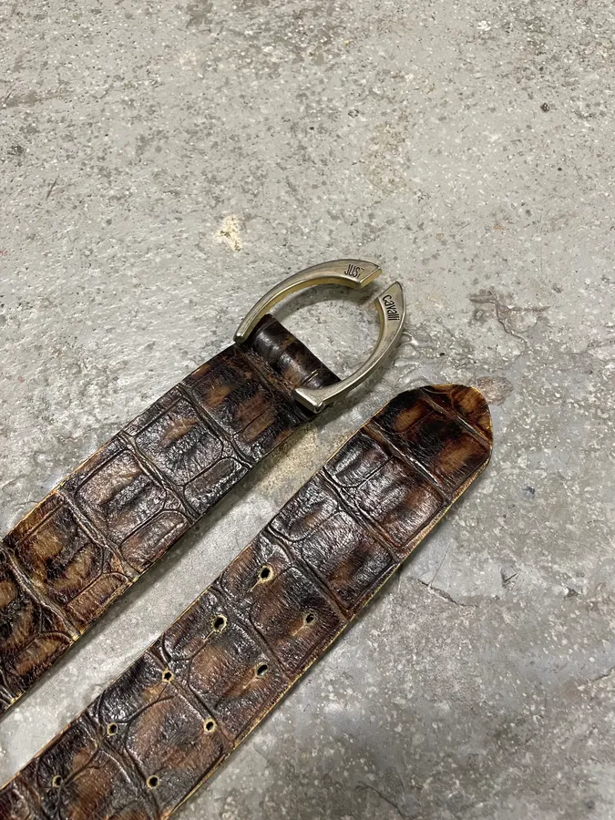 Cavalli Brown Crocodile Embossed Effect Leather Belt - Image 2