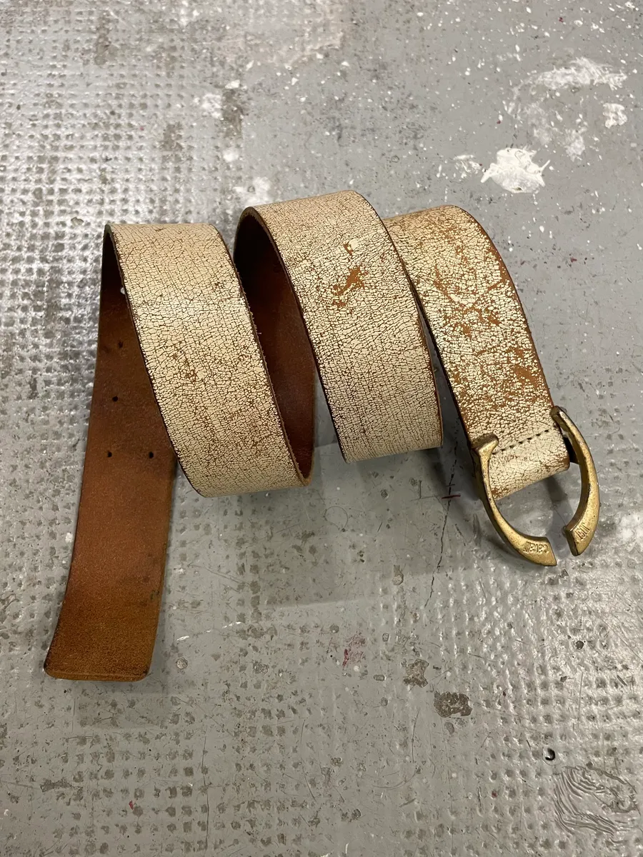Cavalli Cracked Beige Leather Artisanal Belt - Image 2