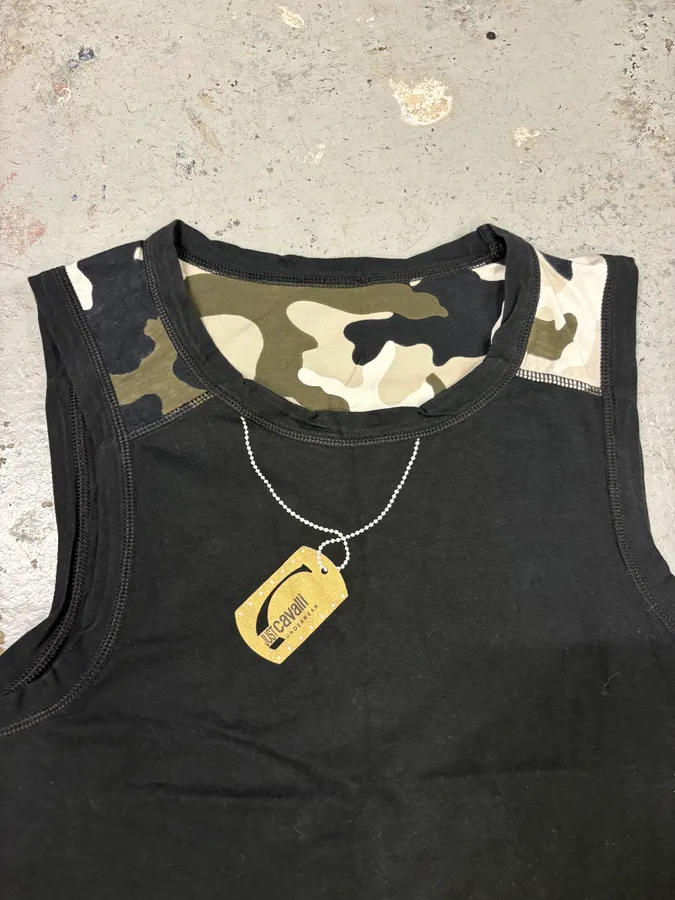 Cavalli Military Trompe L’oeil Necklace Black Tank Top - Image 7