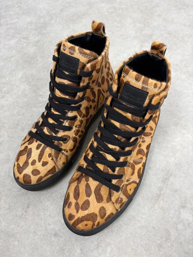 Cavalli Pony Hair Leopard High Leather Sneakers - Image 5