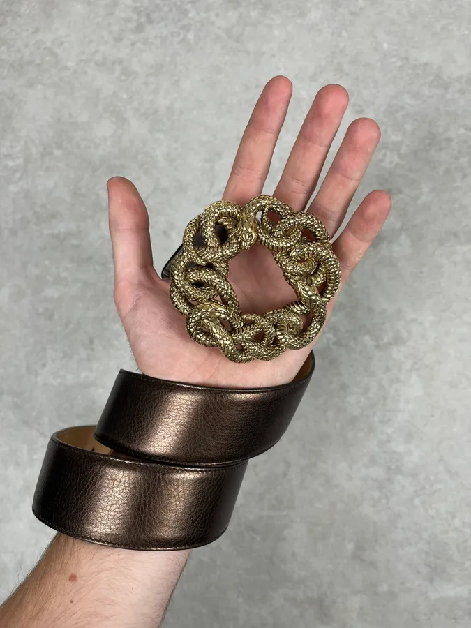Cavalli Snake Brown Leather Belt - Image 2