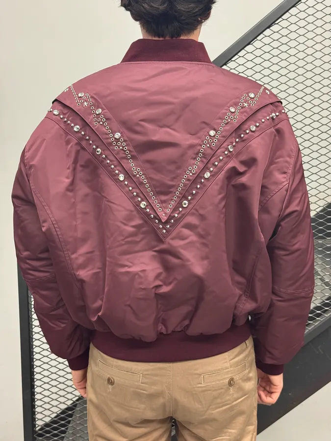 Celine Embroidered Bordeaux Nylon Bomber Jacket - Image 4