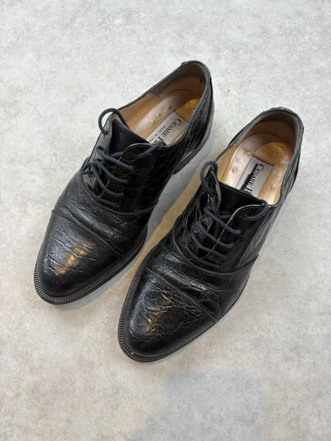Cesare Paciotti Black Crocodile Leather Oxford Shoes - Image 2