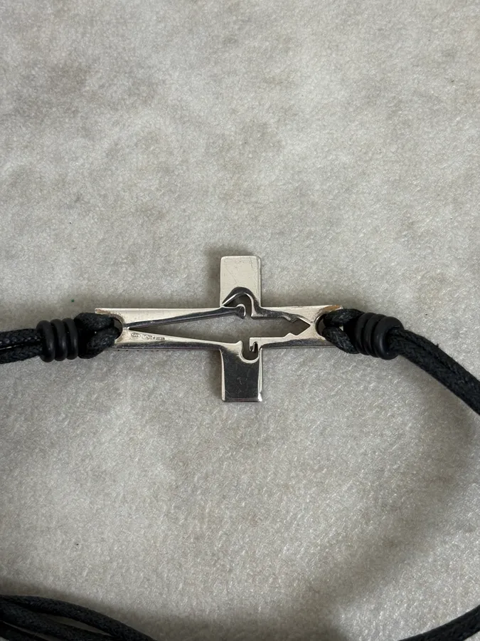 Cesare Paciotti Black Leather Cord Cross Bracelet - Image 7