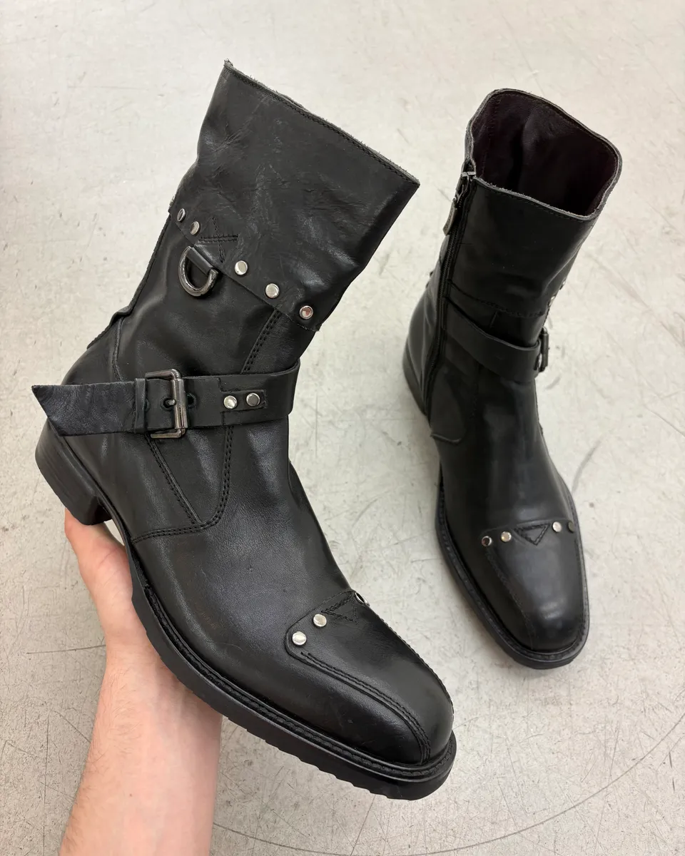 Cesare Paciotti Black Leather Studded Ankle Boots