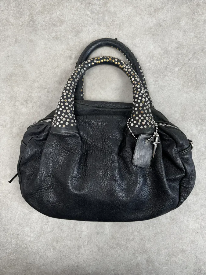 Cesare Paciotti Black Leather Studded Handle Bag - Image 2
