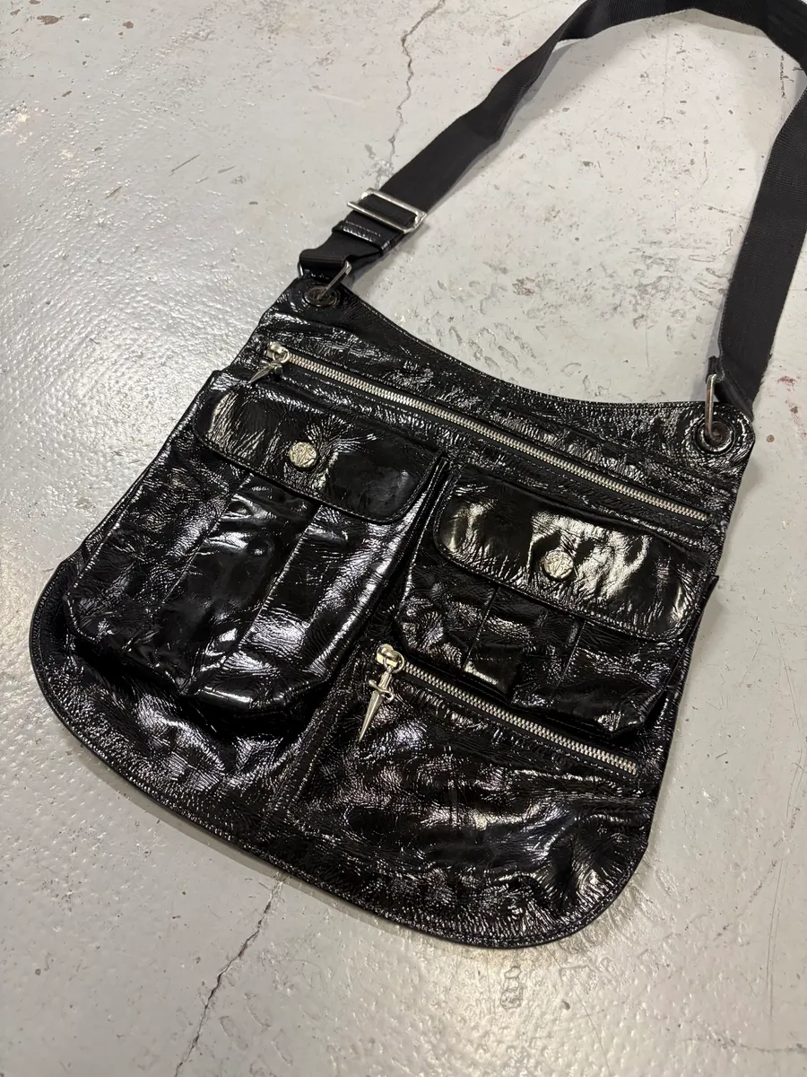 Cesare Paciotti Black Patent Leather Multi-Pocket Crossbody Bag - Image 4