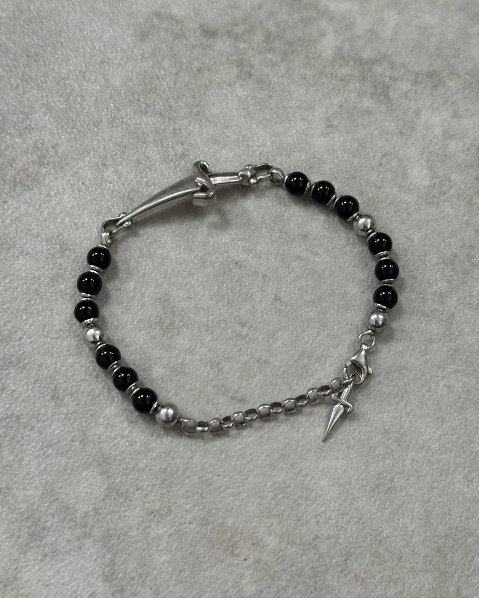 Cesare Paciotti Black Pearl Beaded Stainless Steel Dagger Bracelet