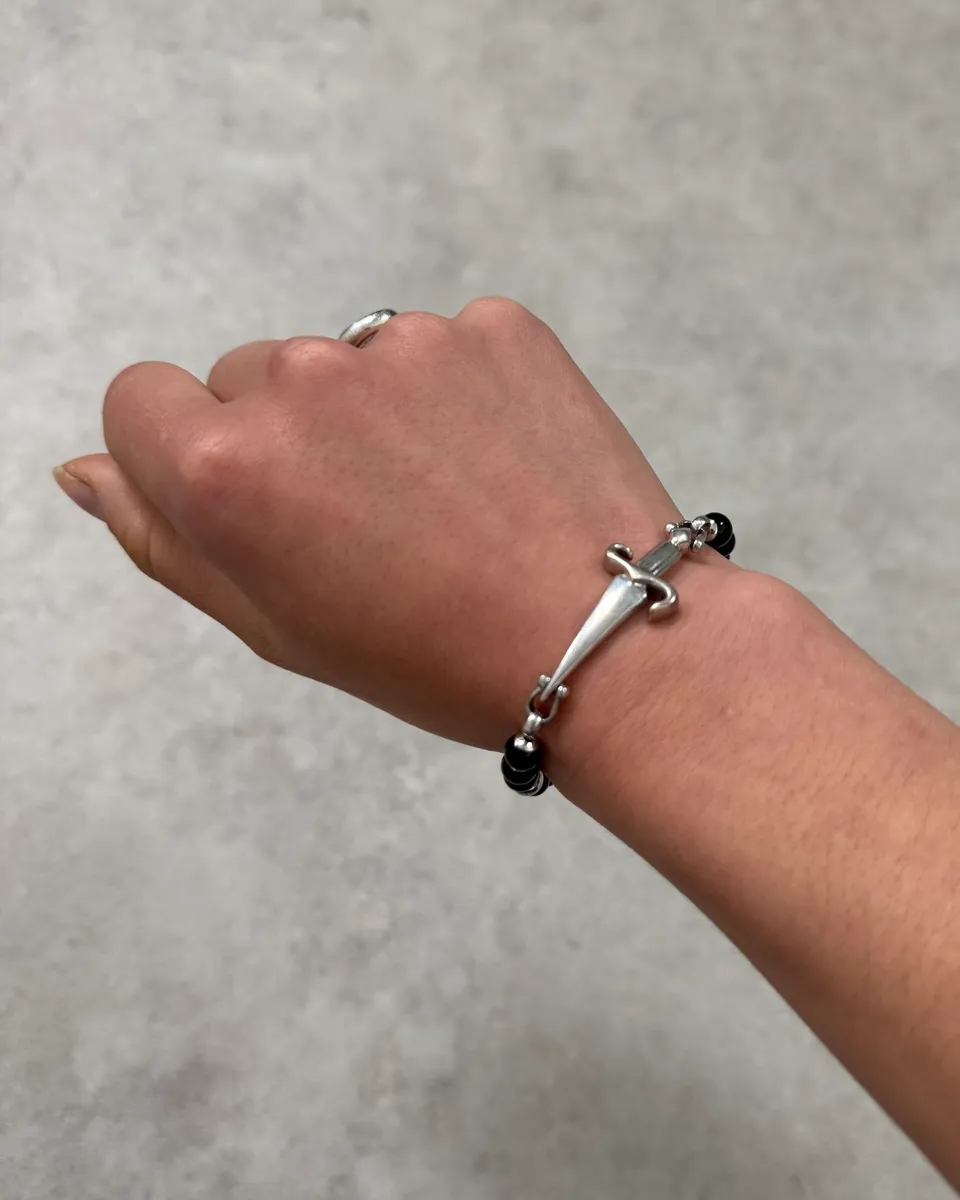 Cesare Paciotti Black Pearl Beaded Stainless Steel Dagger Bracelet - Image 2